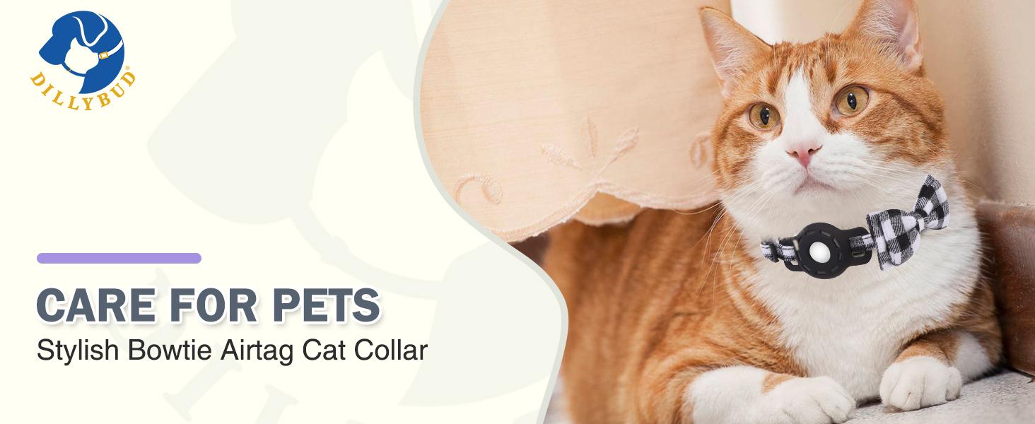 Airtag Cat Collar with Bells and Bowtie -Safety Elastic Band Kitten Collar for Apple Air Tag Holder- Cute GPS Cat Tracker Collars for Girl Boy Cats and Puppies, Adjustable 8"-12" Pink