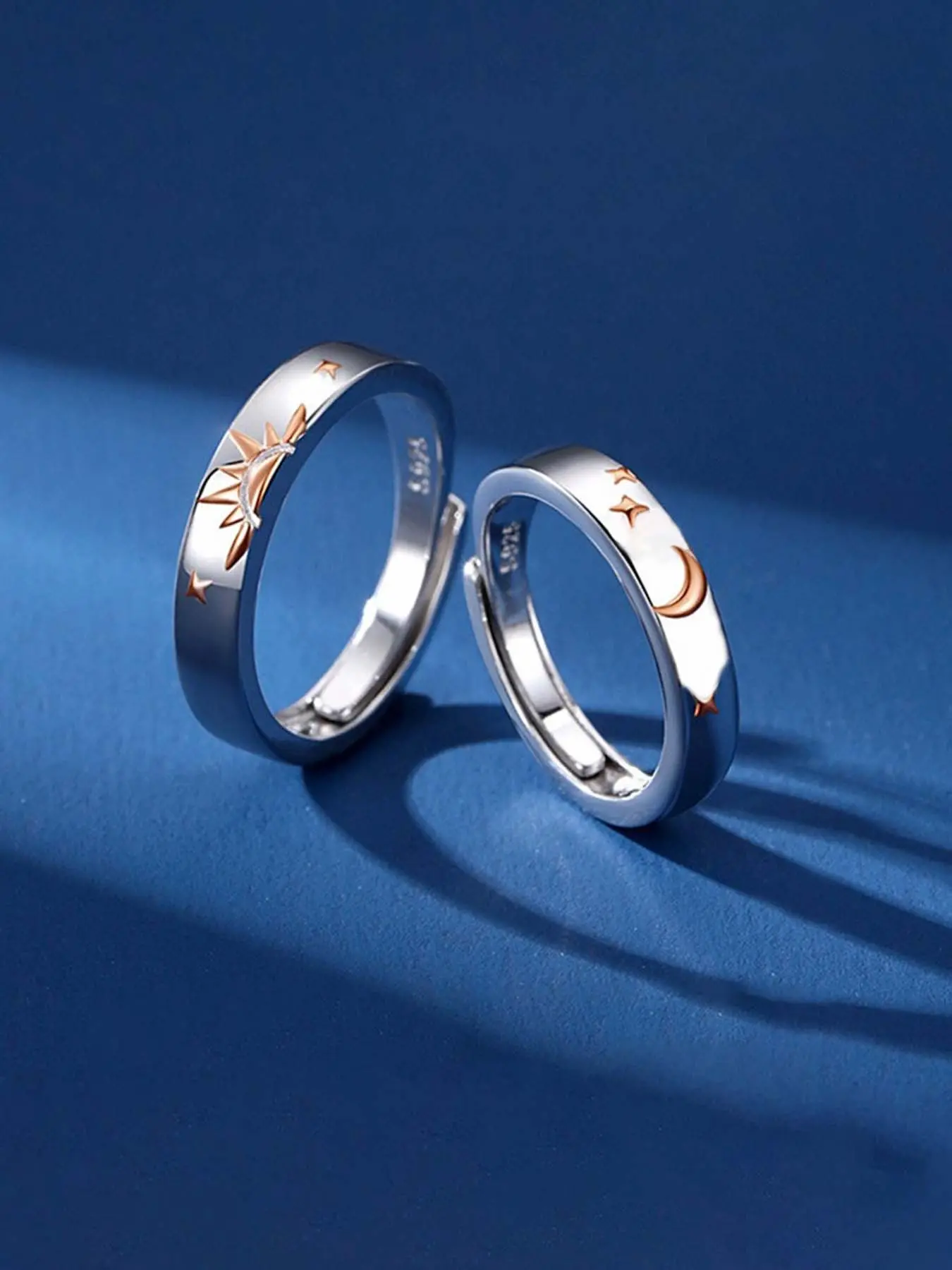 925 Sterling Silver Couple Wedding Bands, Matching Wedding Band, Moon and Sun Zircon Wedding Proposal Anniversary Gift, Unisex Jewelry for Men and Women