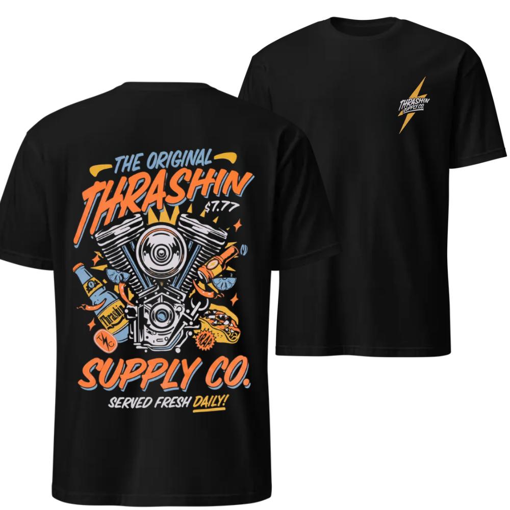 Thrashin Supply Original Fiesta Double Sided Graphic Tee, Biker & Motorcycle Lover Short Sleeve