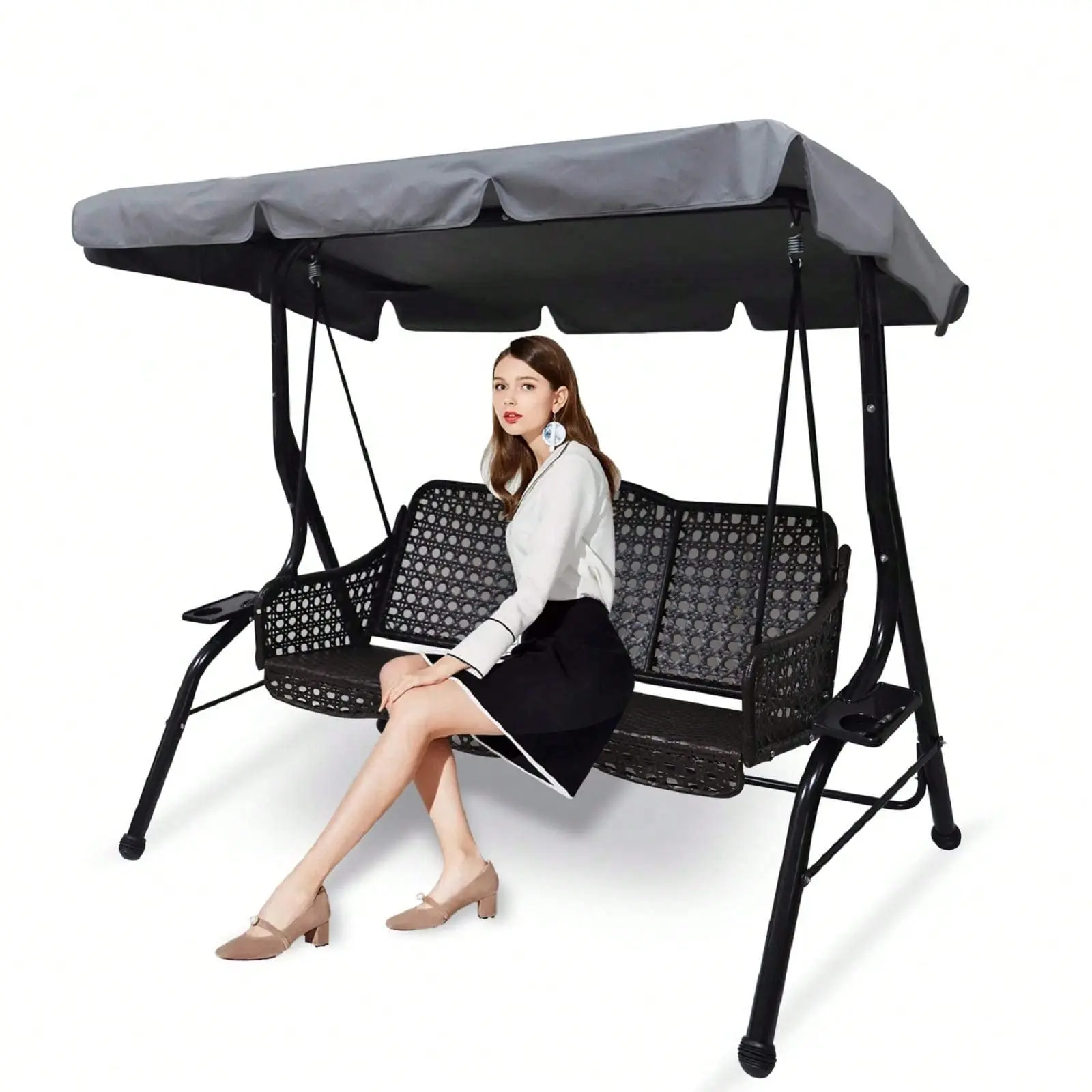 Outdoor Patio Swing Chair Canopy Replacement, 3 Seater Porch Swing Seat Canopy Cover, Waterproof And Windproof, Garden Furniture Covers (Grey, Large)