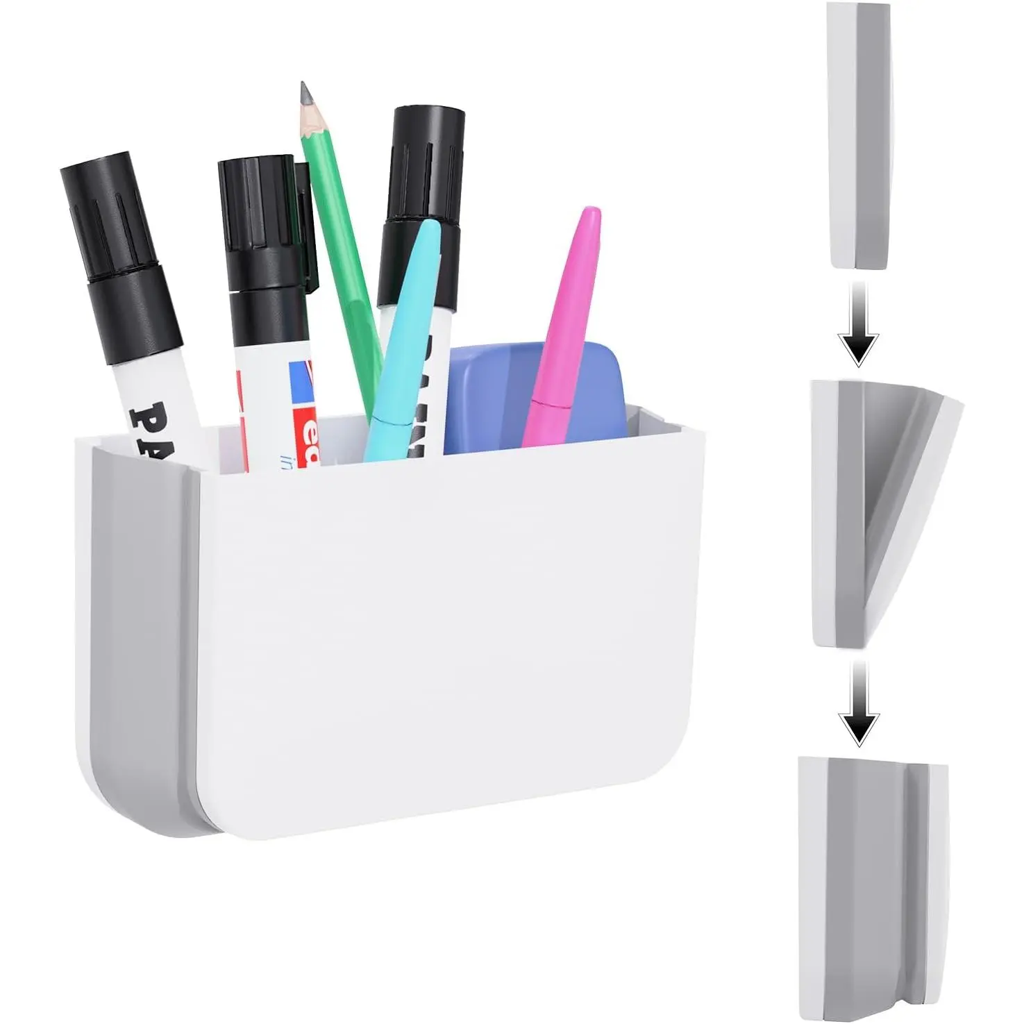 Foldable Pen Holder Desk Accessories for  Office 1 Pack White |  , Space Saving, Dry Erase Marker Pencil Holder for Whiteboard, Locker,Refrigerator, Remote Holder