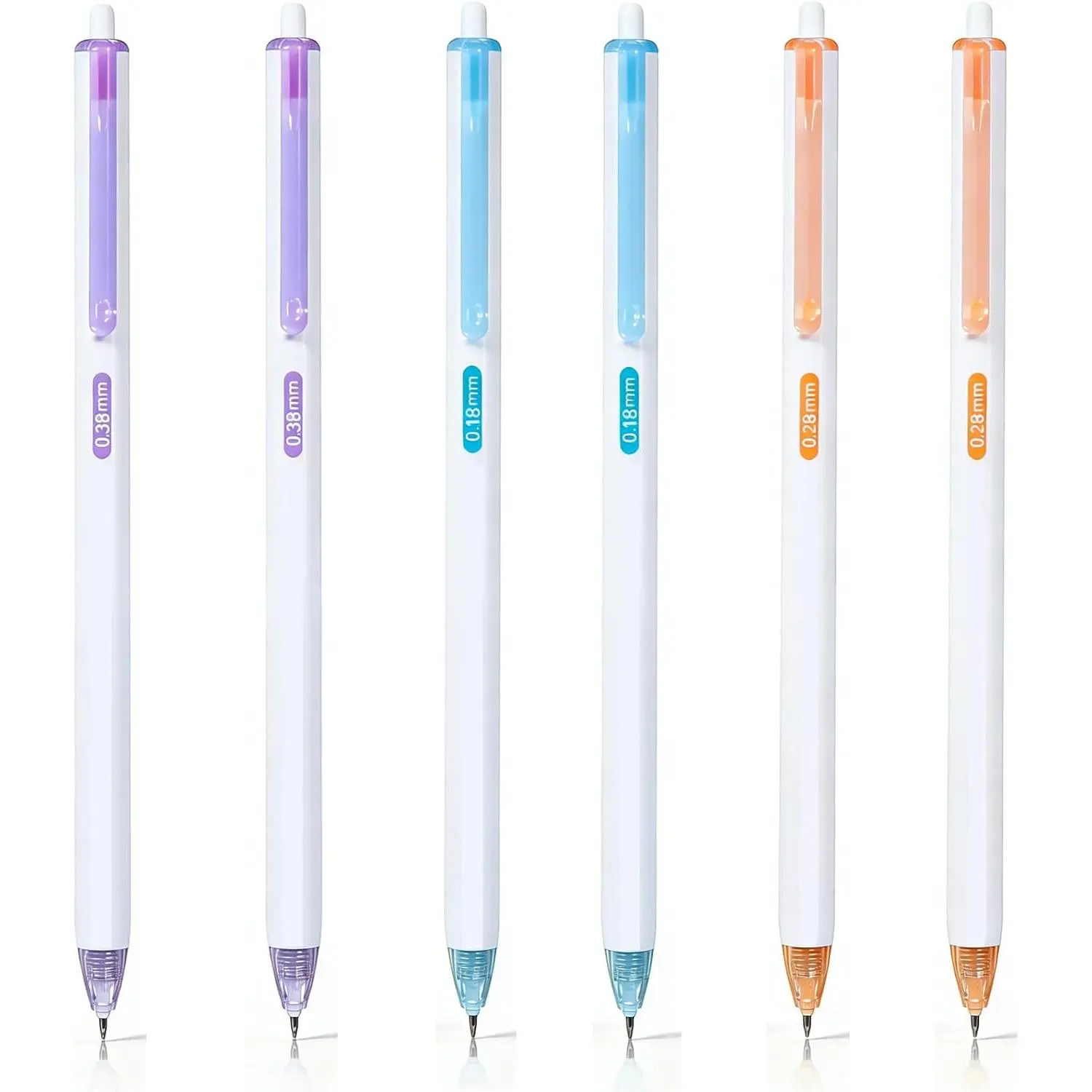 6 count Gel Pen Set,  Black Ink Pens 0.18mm 0.28mm 0.38mm Ultra Fine point Smooth Writing Pens Retractable Ballpoint (6 fine pen set)