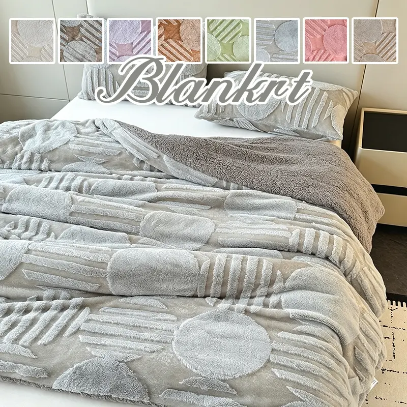 Warm Embossed Geometric Plush Throw Blanket, Ultra Soft Fluffy Cover, Practical Air Conditioning Blanket for Office Rest, Sofa, Bed and Everyday Indoor Relaxation
