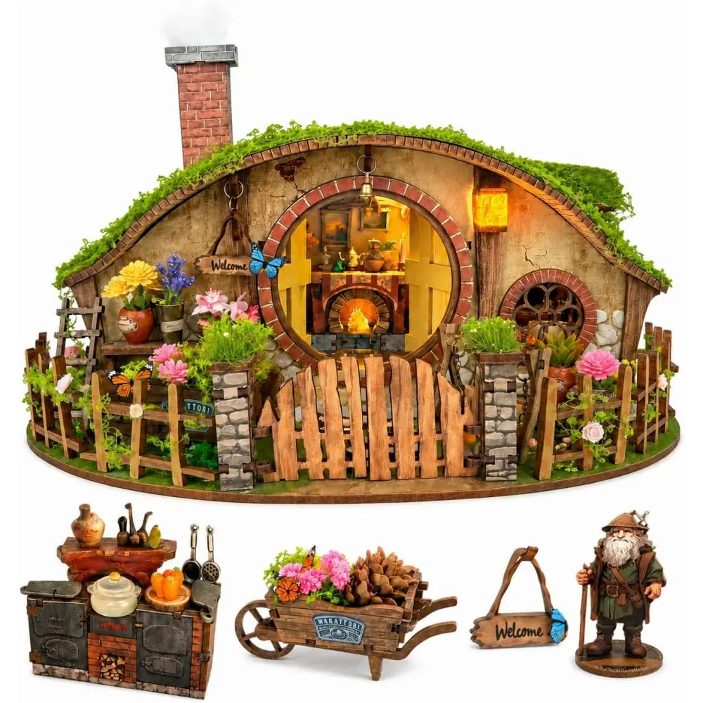 Spilay Unisex DIY Wood Miniature Dollhouse Kit for Adults - Wooden Craft Building Set with Warm Light, Furniture, Creative Gift for House Decoration & DIY Lovers
