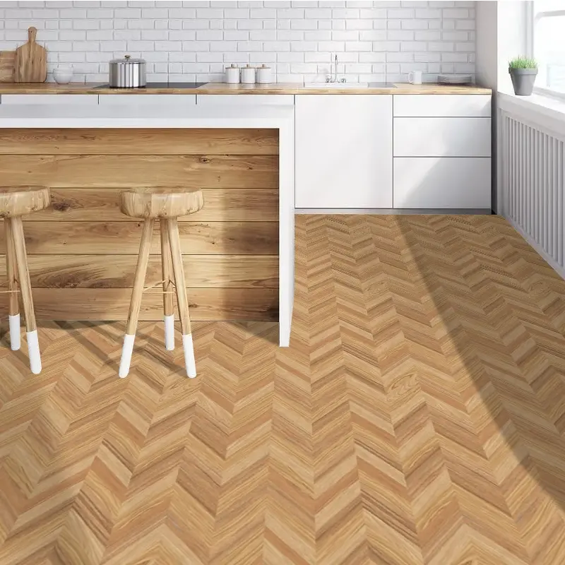 Wood Grain Herringbone Self-Adhesive Floor Stickers, 10 Pcs Set, 7.87x7.87 Inch, Waterproof, Scratch-Resistant, Removable Without Residue