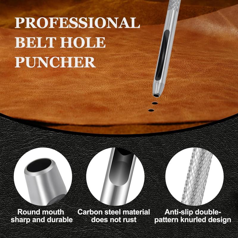 Hollow Leather Hole Punch Set with 6 count Steel Tools (1.5mm-4mm) - Hole Punch Tool for Belts, Felt & Gaskets - Belt Hole Puncher for Leather Crafts