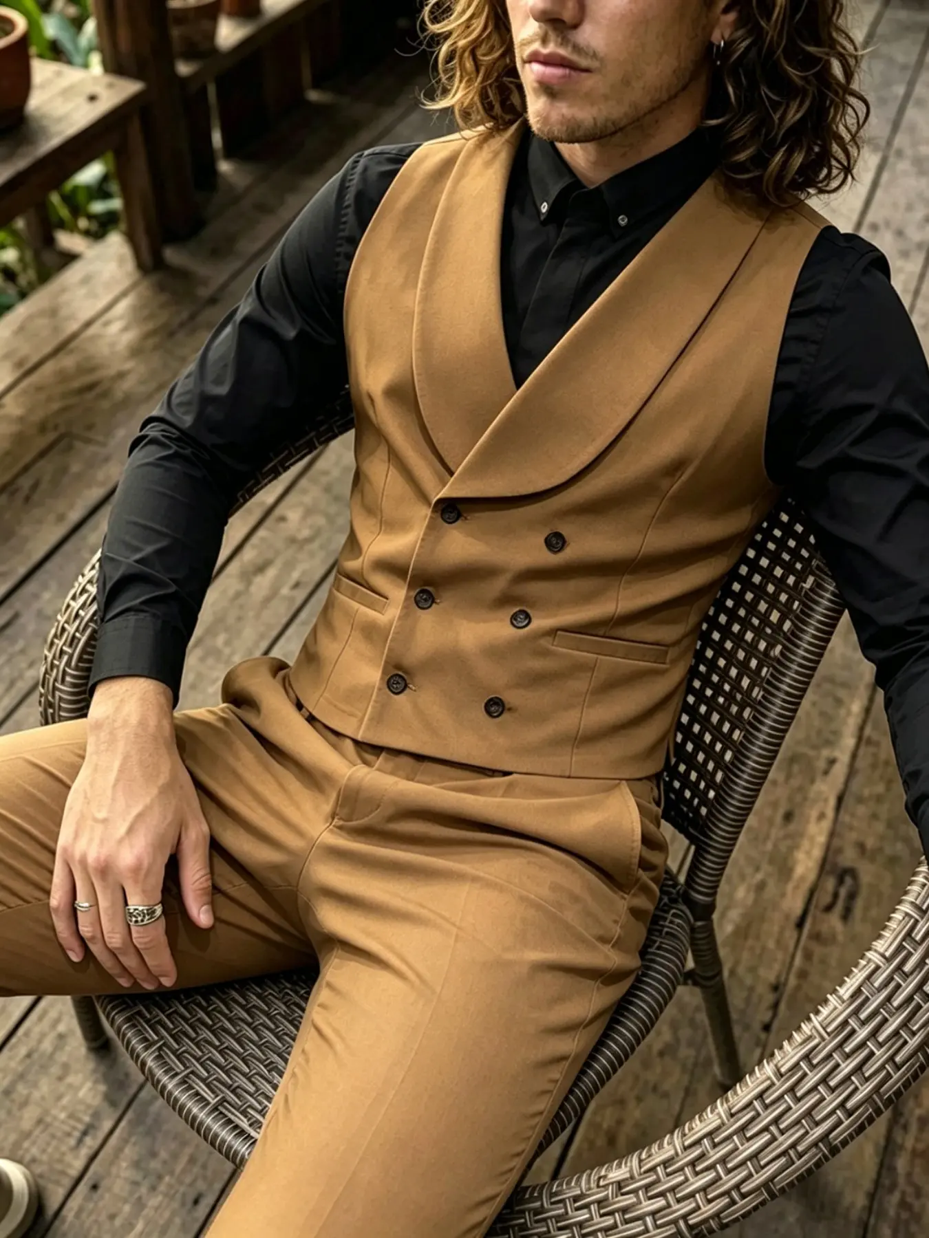 Vintage Classic Aesthetic Lapel Double-Breasted Suit Vest Set, Business Casual, Comfortable Breathable Wrinkle-Resistant Fabric
