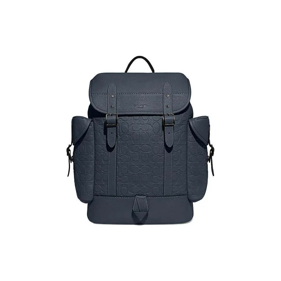 COACH Hitch 31 Drawstring and Snap Closure Logo-Embossed Leather Backpack for Women, Denim Color
