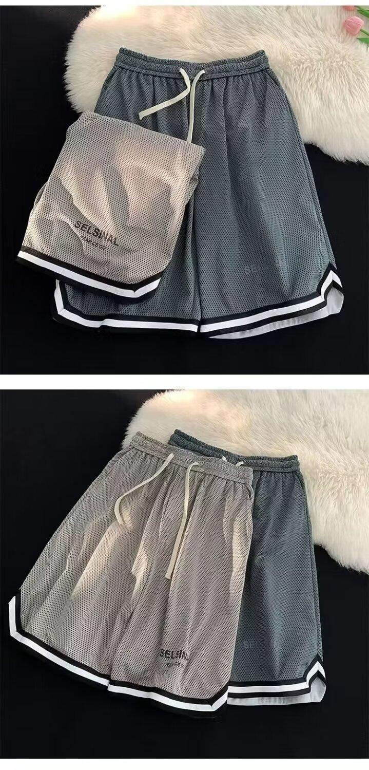 Men's Mesh Quick Dry Ice Silk Basketball Shorts - Summer Breathable Plus Size Sports 5-Inch Shorts for Fitness & Badminton