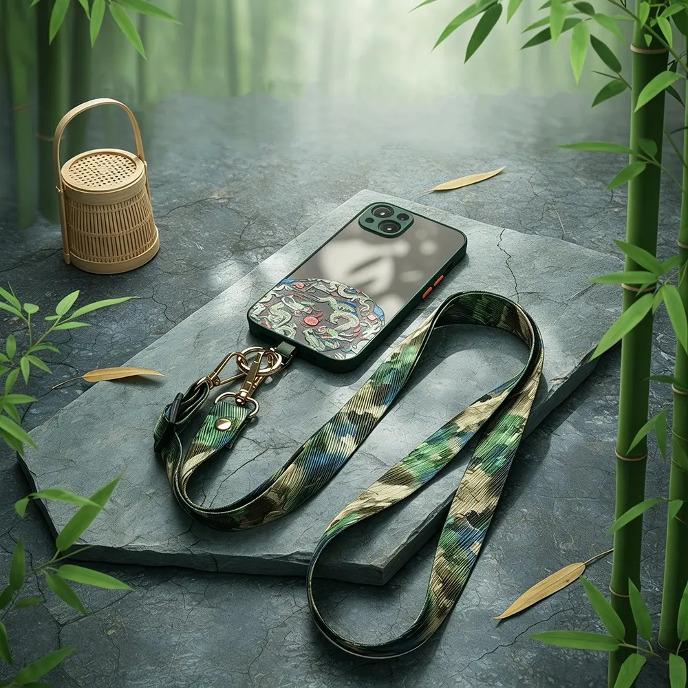 Adjustable Crossbody Phone Lanyard , Traditional Ink Wash Style Neck strap, Anti-Loss Mobile Phone Case Rope, Unisex Daily Commute Accessory