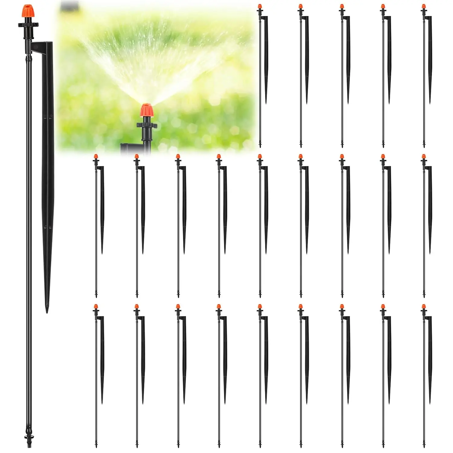 25 count 90  Irrigation Sprinkler Heads with 12" Stake Drip   Emitters with 1/4" Irrigation Tubing  Riser Stake   Sprinkler Assembly for Garden Watering System
