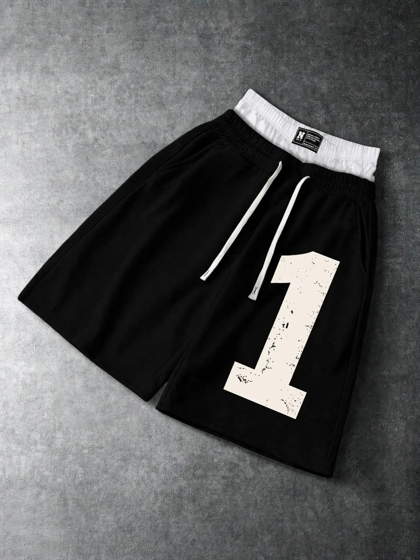 Men Straight Casual Streetwear Shorts American Retro Distressed Number 17 Print Lightweight Woven Athletic Shorts Elastic Drawstring Waist Breathable Non-Cotton Loose Knee Length Shorts with Pockets Summer Shorts for Outdoor Travel Skate Daily Outfit