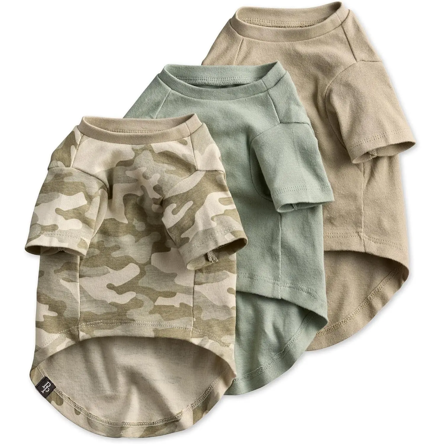 Toby II - The Perfect Tee, 3 Pack Short Sleeve Pet T-Shirt 100% Organic Cotton Clothes for Small, Medium, Large Dogs, Sage Camo, Medium (20-45 lbs)
