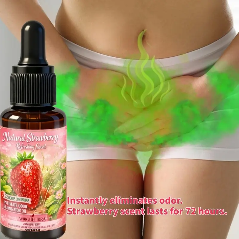 Feminine Deodorizing Moisturizing Oil, Strawberry Scent, Aroma, Long-Lasting Freshness, Private Area Care, Body Odor Removal, Odor Removal Expert, 72 Hours