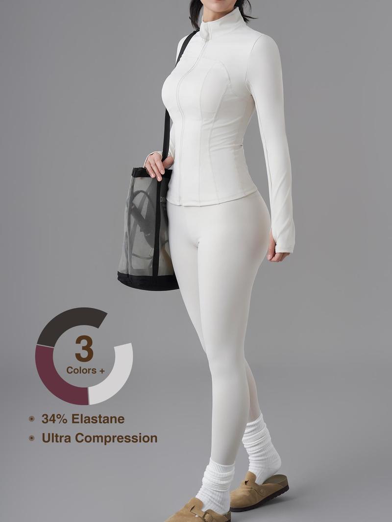 Women's Solid Zip Up Jacket & High Waist Leggings Tracksuit Set, Sporty Breathable Comfy Outfits for Yoga Gym Workout Running, Ladies Sportswear for All Seasons and Outdoor Wear