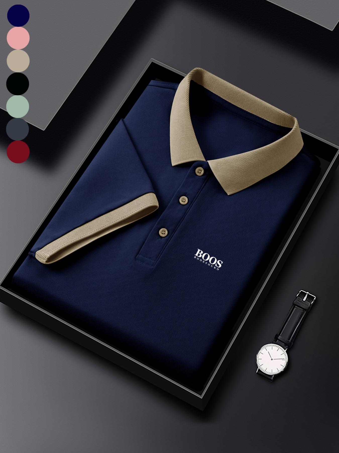 Men's Regular Fit Solid Color Contrast Trim Polo Shirt, Casual Short Sleeve Collared Top for Summer, Fashion Men's Clothes for Daily Wear, Tropical