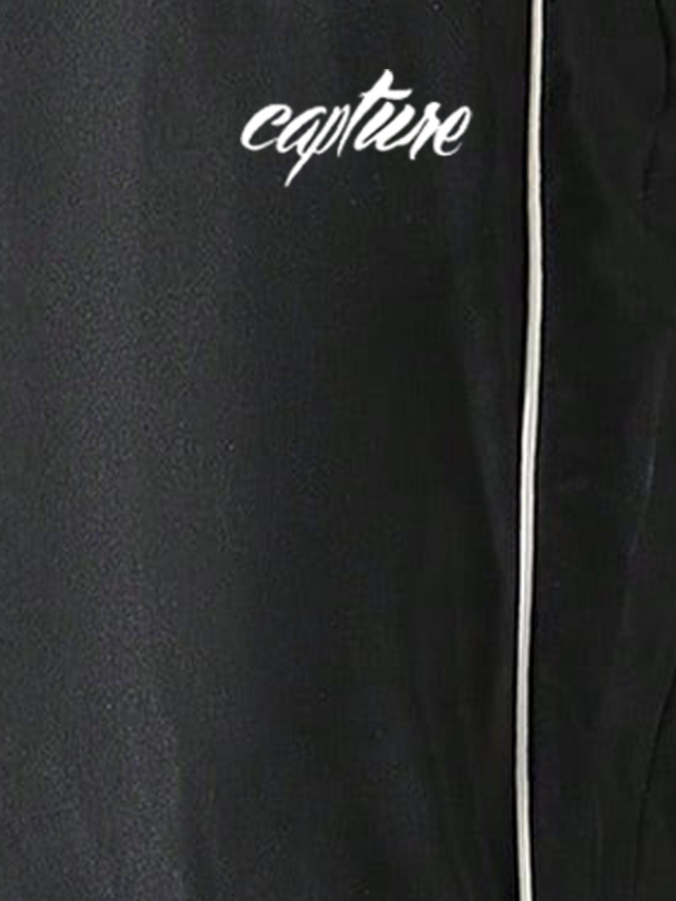 Men's Letter Print Drawstring Waist Athletic Pants, Casual Comfy Contrast Binding Pocket Straight Leg Trousers for Daily Wear, Unisex Workout Bottoms for All Seasons