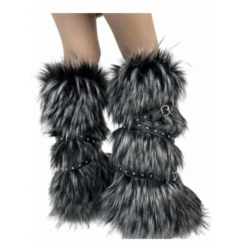 Snow Boots Belt Fur Fur Knee-Boots Women Girl Footwear Design.SD