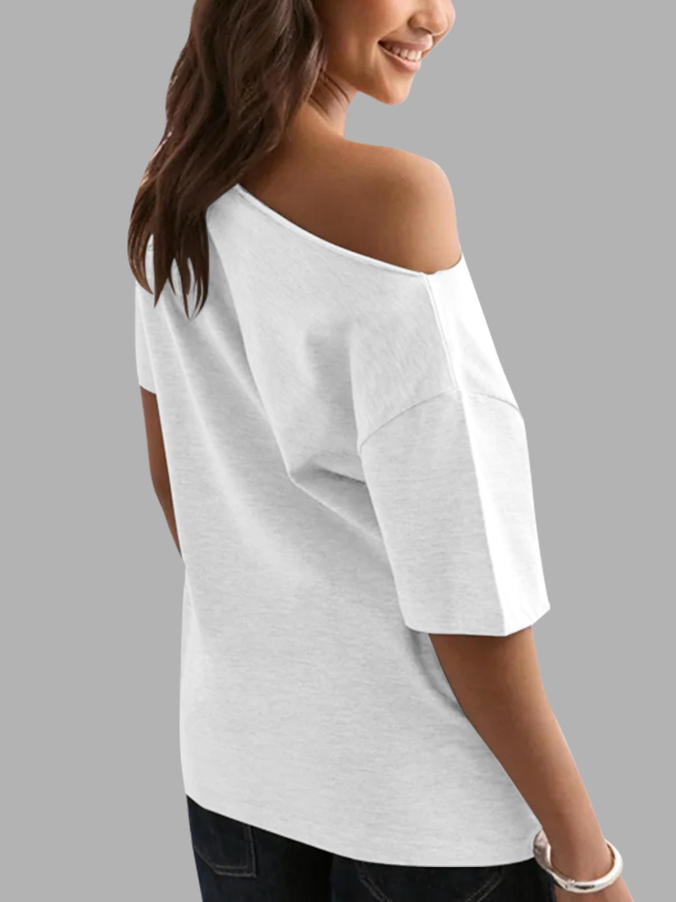 Women's Solid Asymmetrical Neck Tee, Casual Loose  T-shirt for Daily Wear, Ladies Clothes for All Seasons, Top