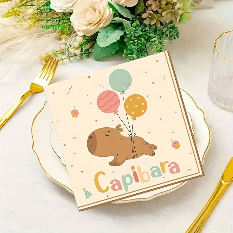 Colorful Capybara Theme Party Napkins, Perfect for Birthday Decorations, Graduation Ceremonies, Holiday Celebrations, Balloon Pattern Paper Napkins
