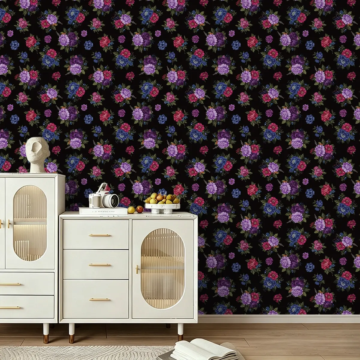 1 Roll Peel & Stick PVC Wall sticker,Classical Colorful Flower Cluster Pattern, Traceless self-adhesive wall decal, seamless anti-warp splice, sun-proof fade-free print decorates walls, tiles, furniture for dorm & home