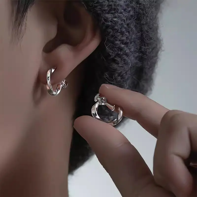 Men's Mobius Twisted Adjustable Screw Clip-On Ear Cuffs Earrings - No-Piercing, Silver-Plated, Tarnish-Resistant, Hypoallergenic Punk Accessories for Daily Street Wear, Birthday Gifts, Punk Earrings, Choking Hazard Small Parts, Tarnish-Free, Metal