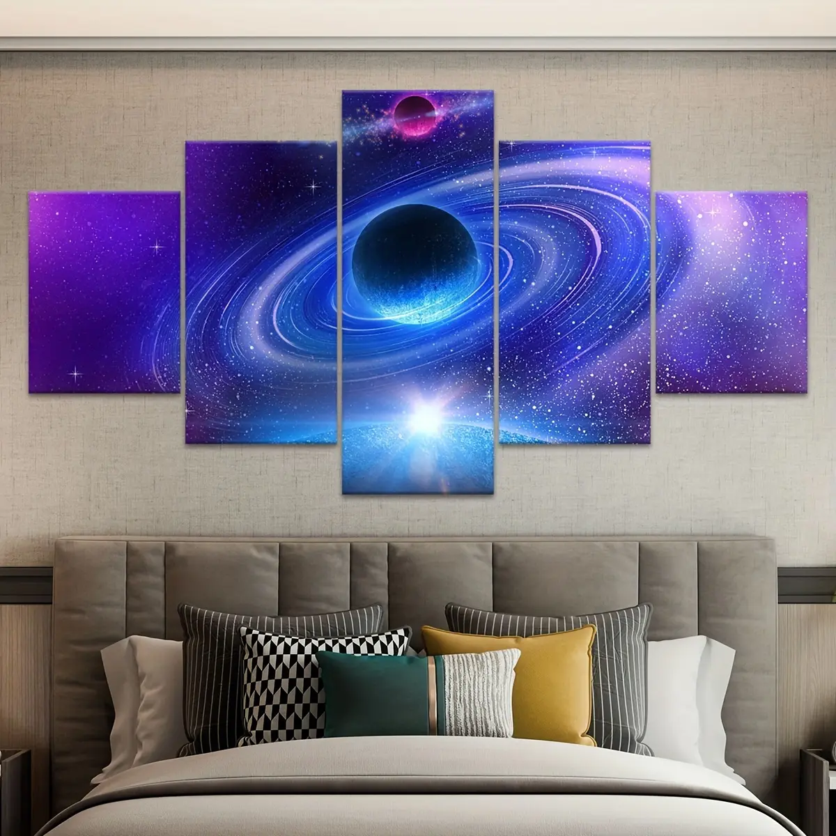 2D flat, 5-piece set, Canvas poster of universe, galaxies, planets,painting scene art, printed oil painting, ideal decoration for bedrooms, living rooms, wall decoration, waterproof and odorless, is the best choice for gift giving.