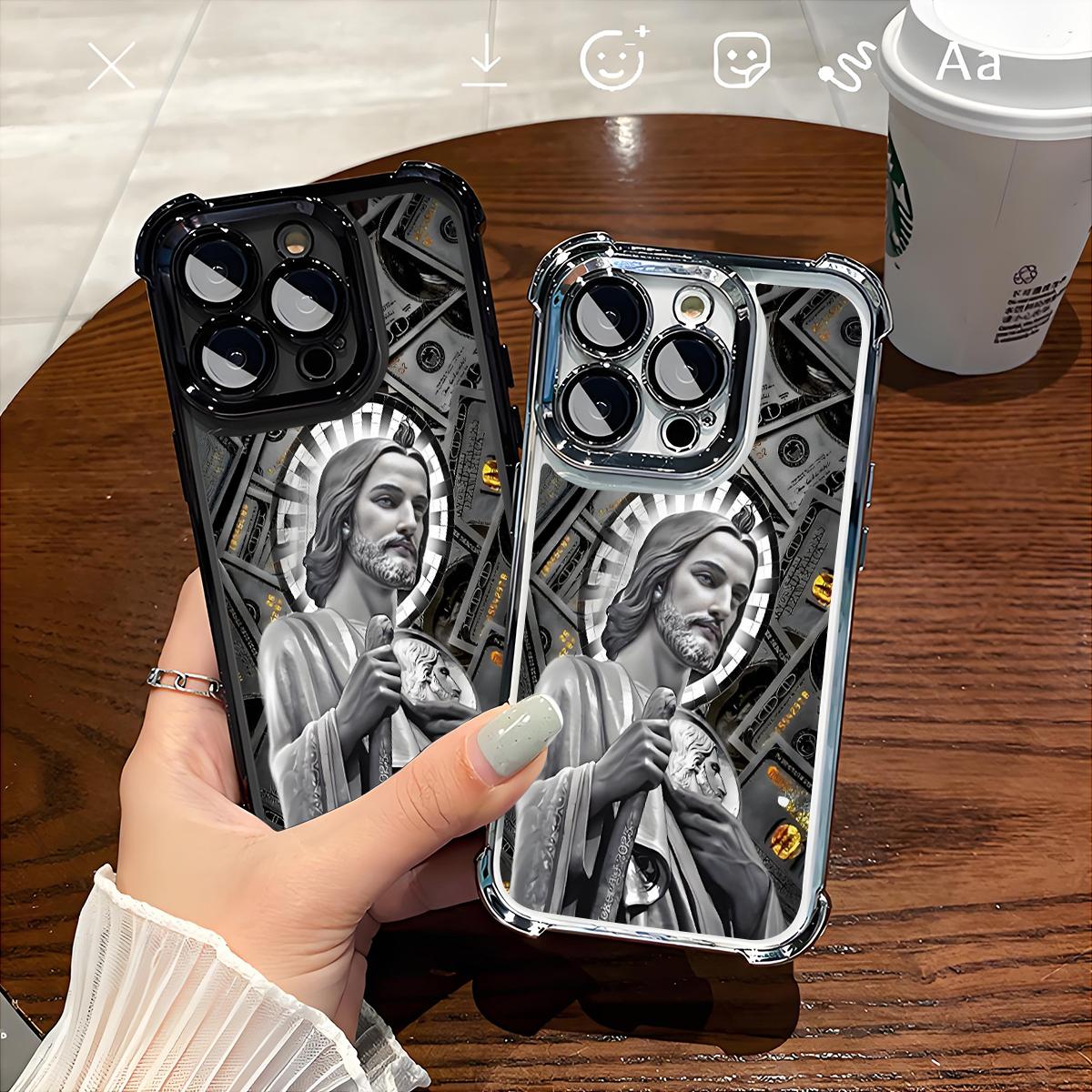 Creative Jesus Pattern iPhone Case | Aesthetic Faith-Inspired Shockproof Silicone Cover for iPhone 17 Pro Max / 16 Plus / 15 / 14 / 13 / 12 – Full Body Protection