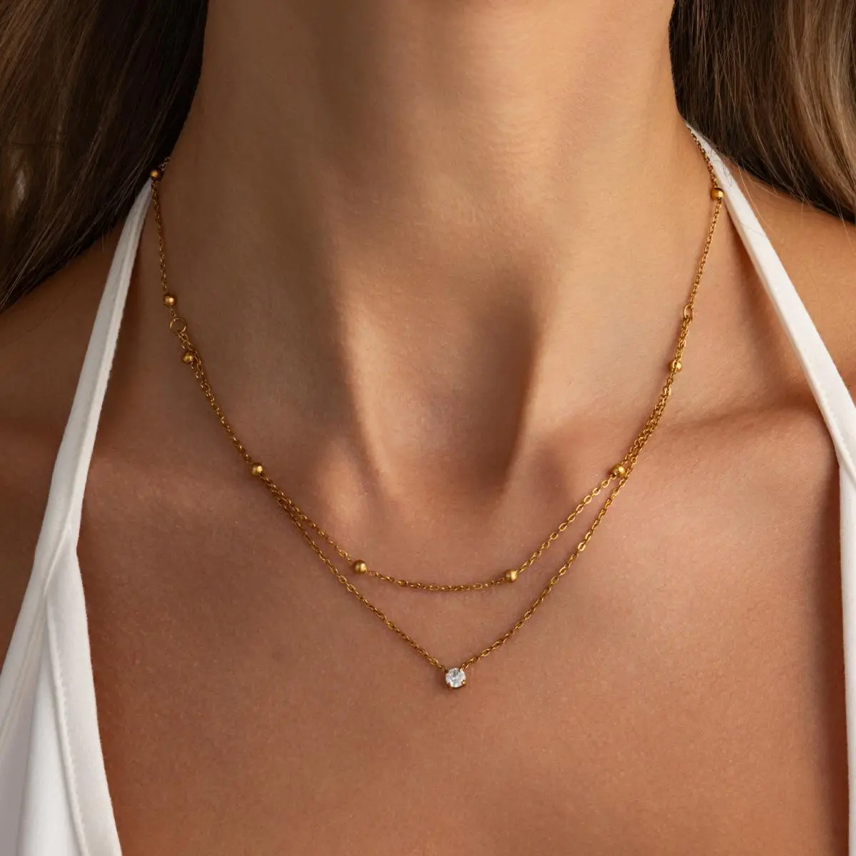 Y2K Viral Layered Gold Crystal Necklace Main Character Energy Baddie Aesthetic Delicate Statement Jewelry