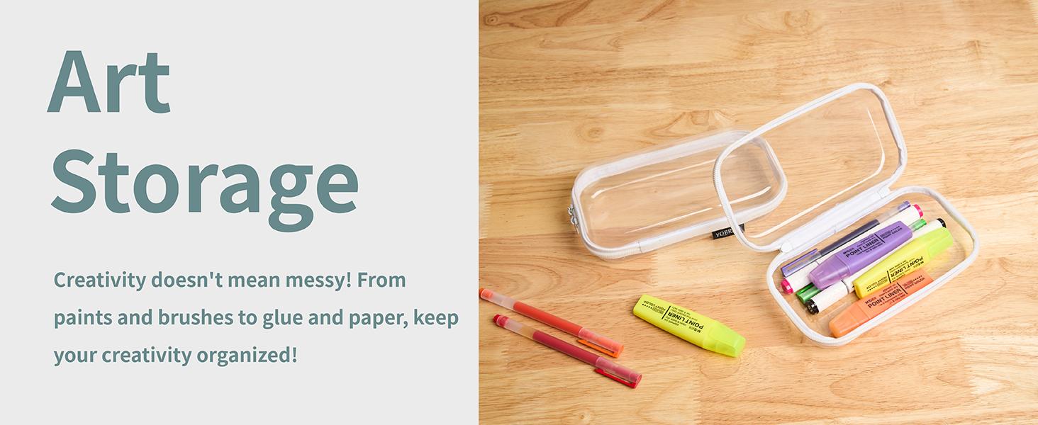 3 Pack Clear Hard Shell Zipper Case - Clear Waterproof Cosmetic Bag with Zipper, Kid's Toy Storage Organizer Bins, Charging Cables, creative journaling, painting brushes, Threads,Sketch Supplies