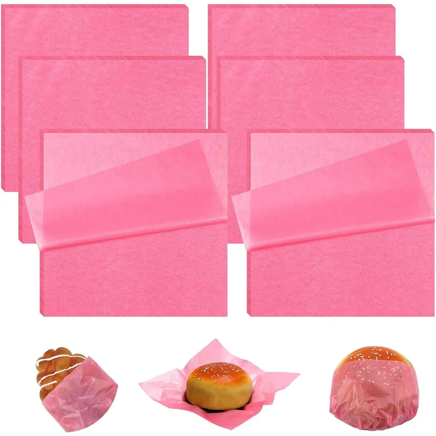 240 Pcs 7 x 7 Inch Deli Paper Sheets Sandwich Dry Wax Paper Oil Proof Food Basket Liners Food Wrapping Sheets for Bread, Party, Picnic, Festival, BBQ (Pink)