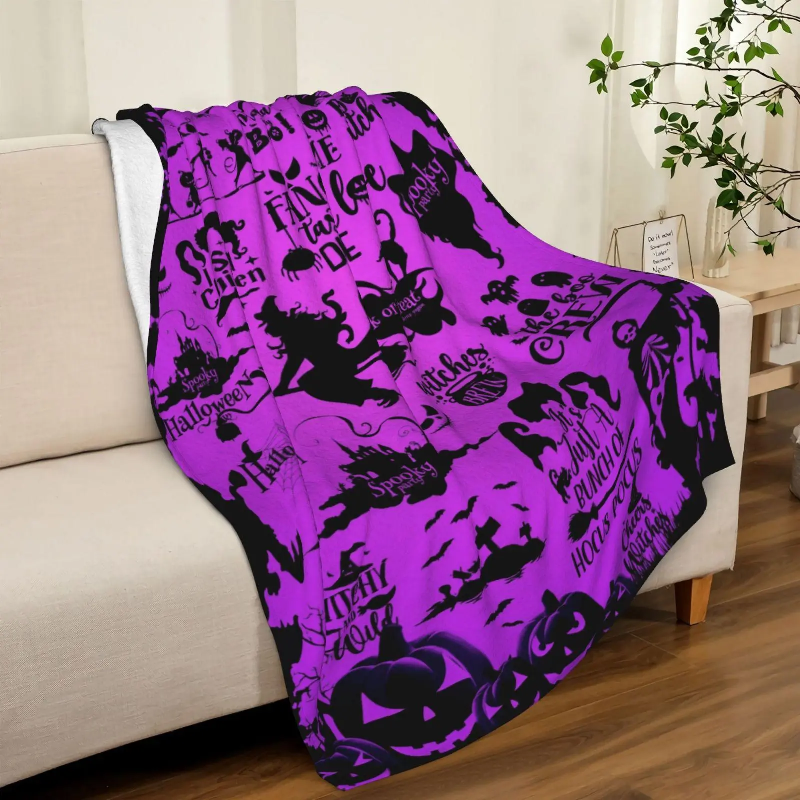 Halloween Witch Flannel Throw Blanket, Spooky Ghost Pumpkin Spider Bat Haunted House Witchy Quote Graphic Cozy Soft Lap Blanket, Gothic Fall Halloween Home Decor Blanket for Sofa Bed Couch, Warm Lightweight Novelty Gift for Witchy Halloween Lovers