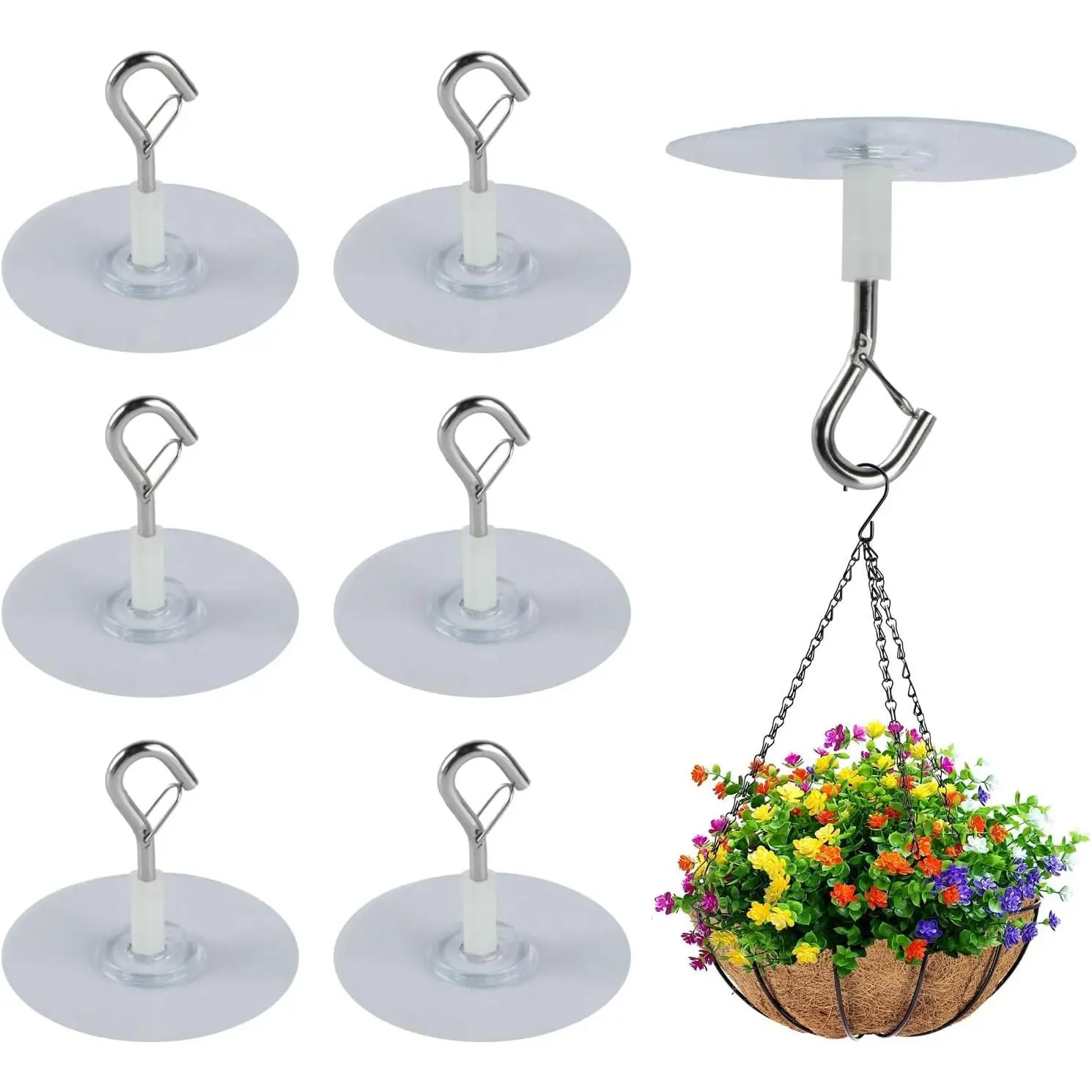 6 count Self Adhesive Ceiling Hooks Heavy Duty No Drill  Hangers | Safety Locks  Lights Chimes Fans Wall Decor Kitchen Bathroom