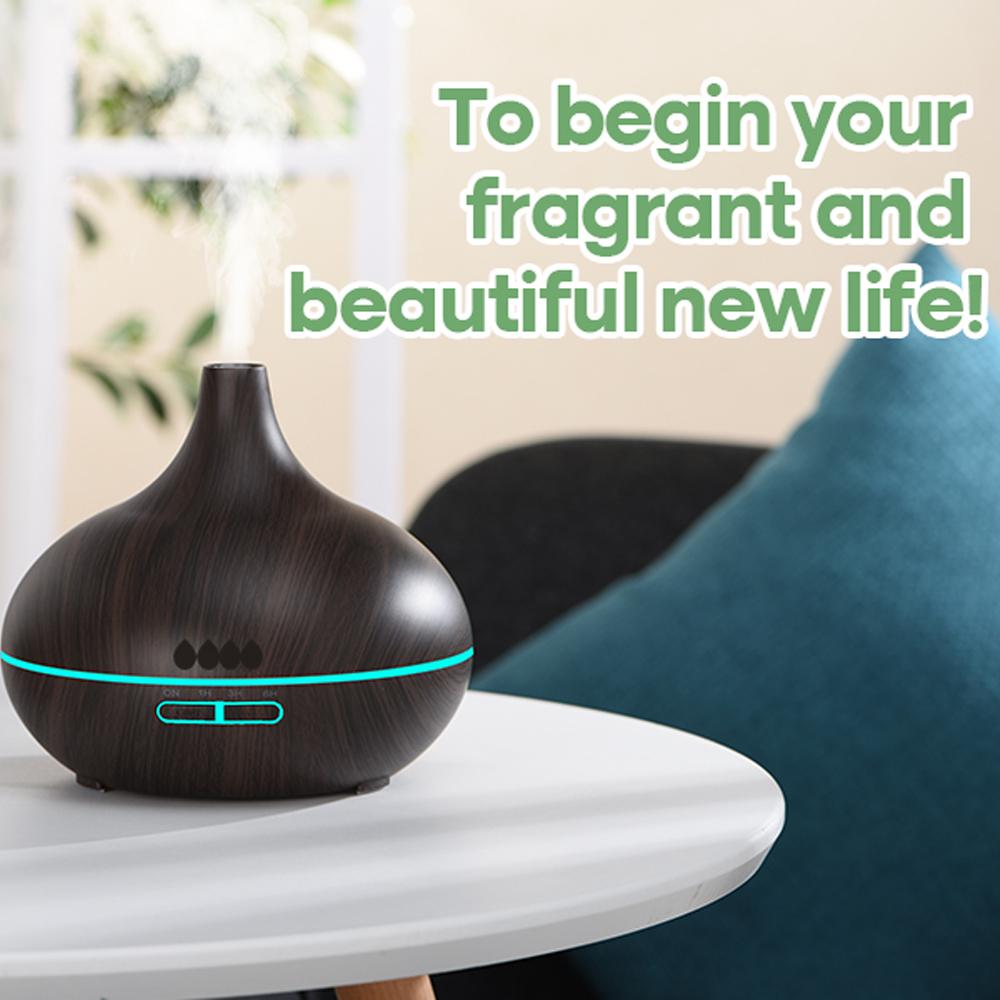 Oil Diffuser, 550ml Aromatherapy Diffuser with 6x10ml Included, 7x2 Colorful LED Night Light, 23dB Quiet BPA-Free Essential Oil Diffusers for Home, 16H Lasting, 4 Timers, Auto Off, Black humidifier air  purifier Lamp Diffuser with Cool Mist