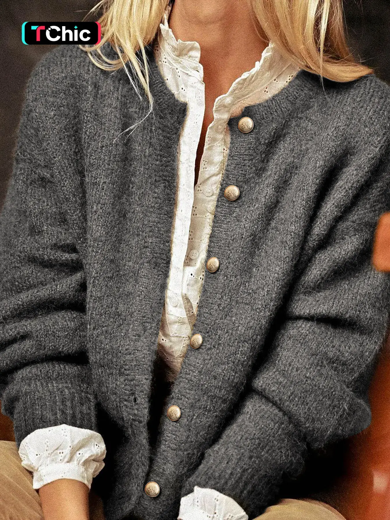 Women's Solid Color Button Front Loose Soft Lightweight Basic Cardigan, Casual Long Sleeve Knitwear for Daily Wear, Ladies Knitting Clothes for Fall & Winter, Tops, Womenswear