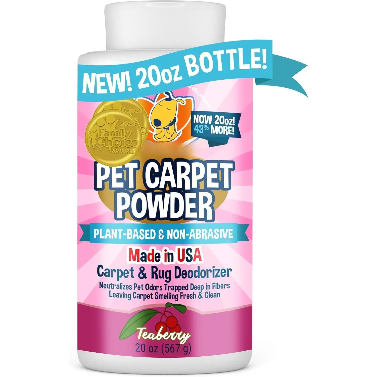 Carpet Deodorizer  - Dry  Smell  &  Odor Remover - Loosens  & Dirt - -Based Room Freshener for Vacuuming  with Pets - Teaberry (Pack of 1)