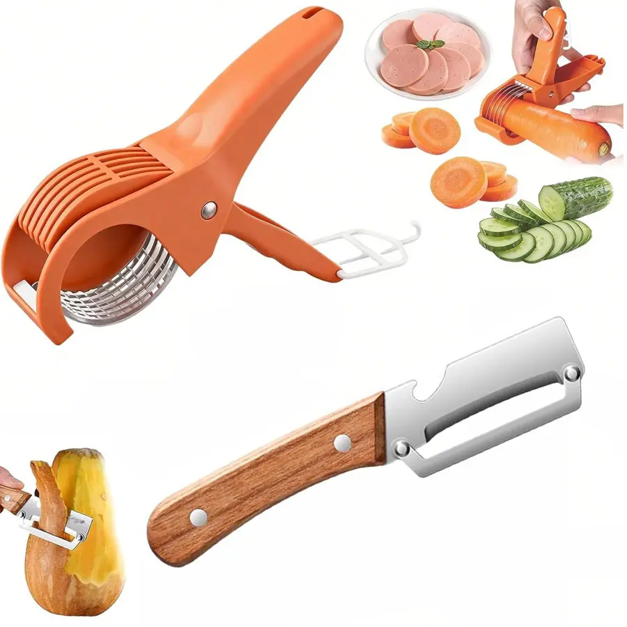 Banana Slicer and Fruit Peeler Set, Multi-Functional Manual Kitchen Tool, Easy Cutting, Ideal for Home and Camping Use