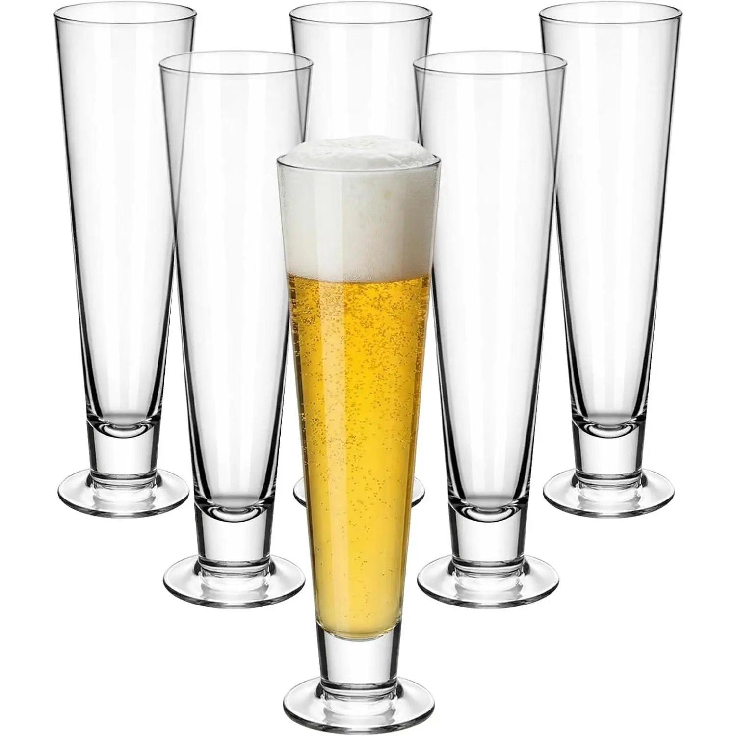 6 Pcs 14.5 oz Thin Style Pilsner Beer Glasses Set, Tall Pint Cups for Pilsner, Kolsch, Lager & Beverages, Ideal Drinkware Gift for Men, Perfect for Home Bar, Party, Soccer Competition, Tasting, Oktoberfest