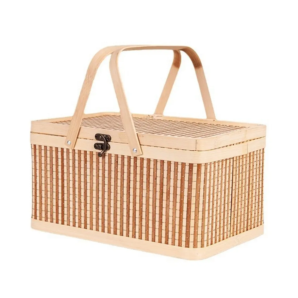 Woven Baskets Large Bamboo Portable Picnic Fruits Natural Holder Lid Bread Zongzi Organizer Picnic Essentials