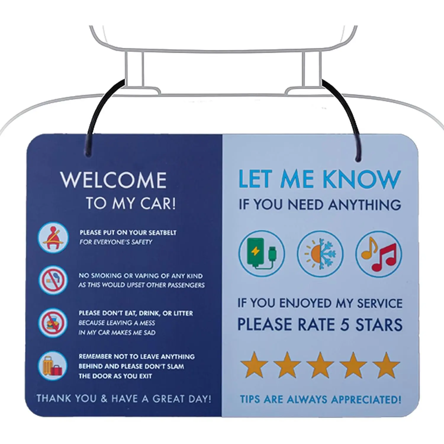 Rideshare  Sign &  Sticker Kit - 2-Pack  Passenger Rules Signs with Window  Stickers,  Lyft Taxi Driver Accessories, No , No , Higher Ratings and  Tips for Rideshare Drivers, Camera Recording Notice