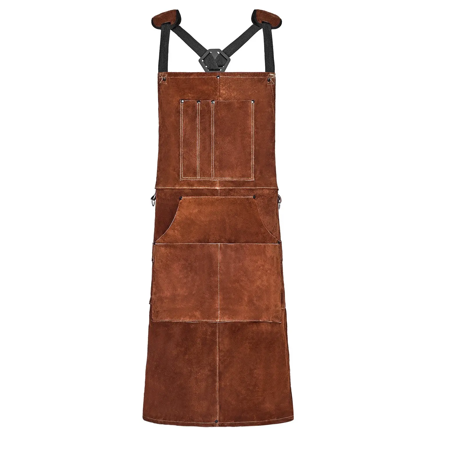 【DealsForYouDays】VEVOR Leather Welding Work Apron, Heavy Duty Cowhide Flame Resistant Welding Apron, Heat-Resistant Blacksmith Welder Aprons with 6 Tool Pockets for Woodworking, Gardening, BBQ