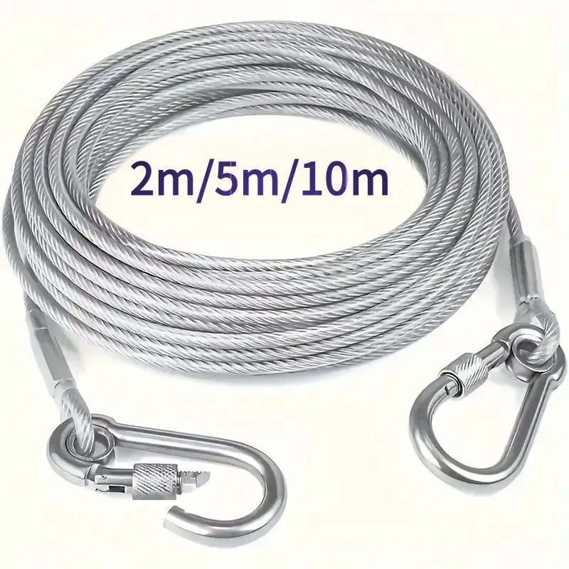 Stainless Steel Clothesline Rope, Coated Safety Cable with Hooks, Heavy Duty Rope, 5.99m, Anti-Slip, Rust-Resistant, Indoor Outdoor Use