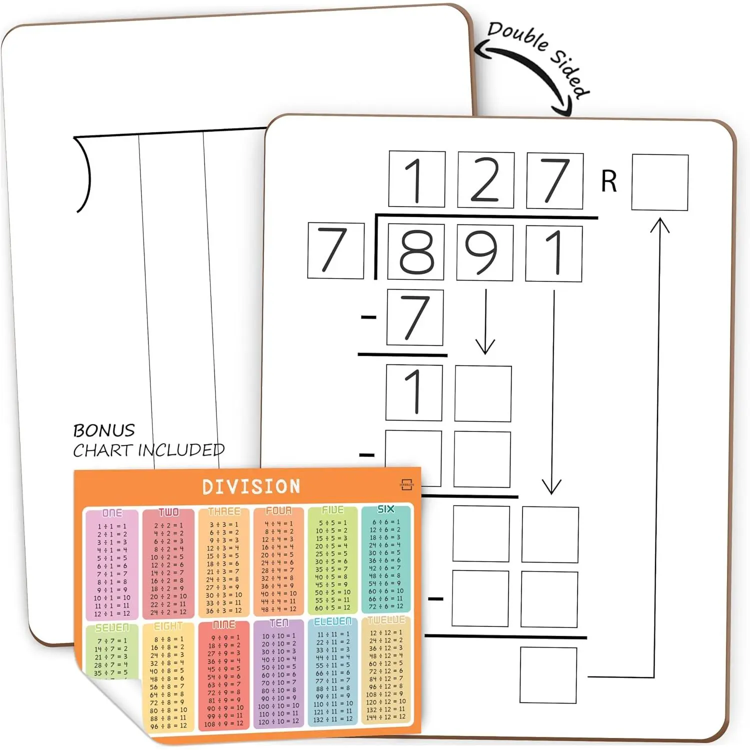 Double-Sided Long Division Dry Erase Board, 9x12 in Math Whiteboard for Math Practice