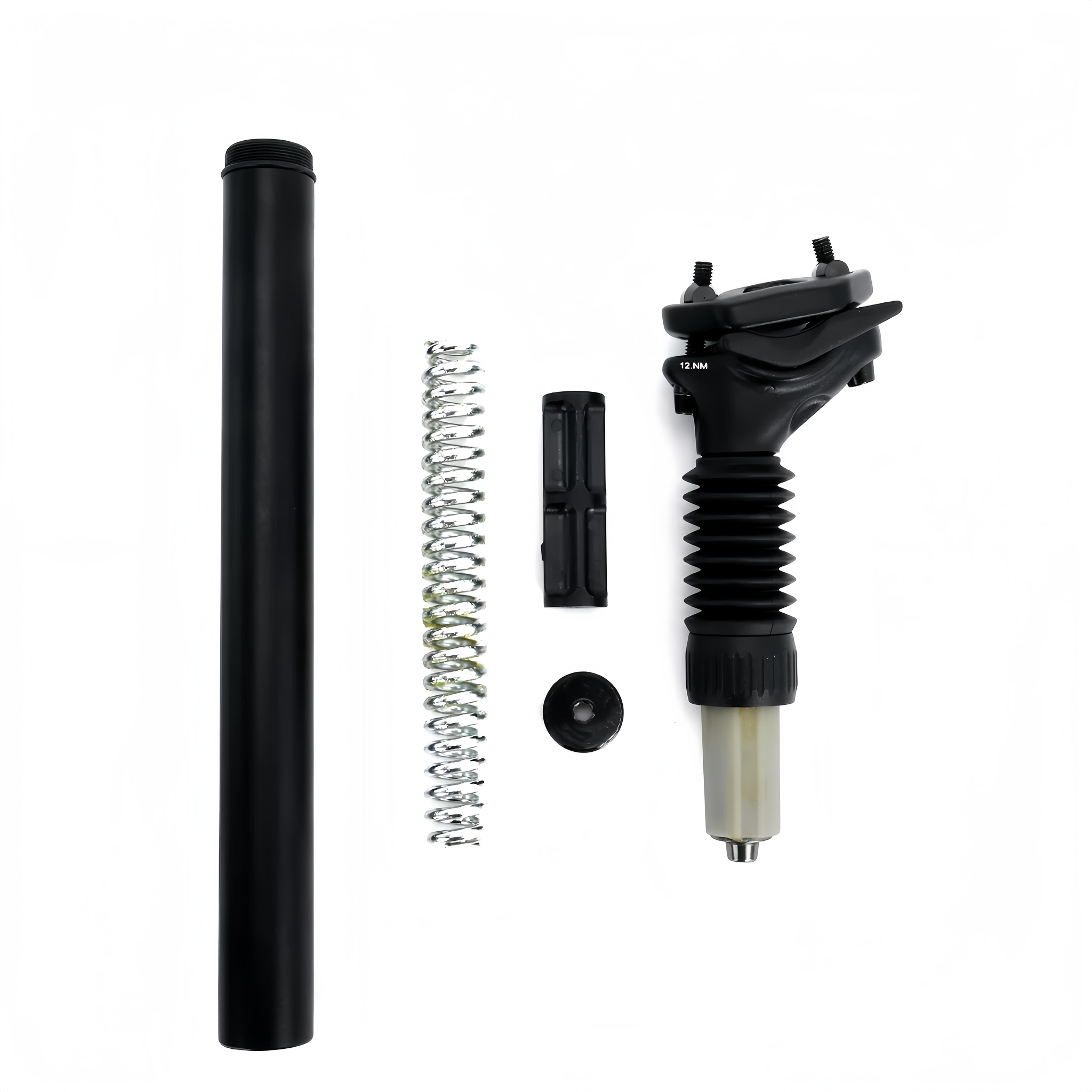 Mountain bike shock-absorbing seat tube, with spring shock absorption, the hardness and softness of the shock absorption can be adjusted, the shock absorption area is fully covered, adjustable angle, made of aluminum alloy, bicycle accessory.