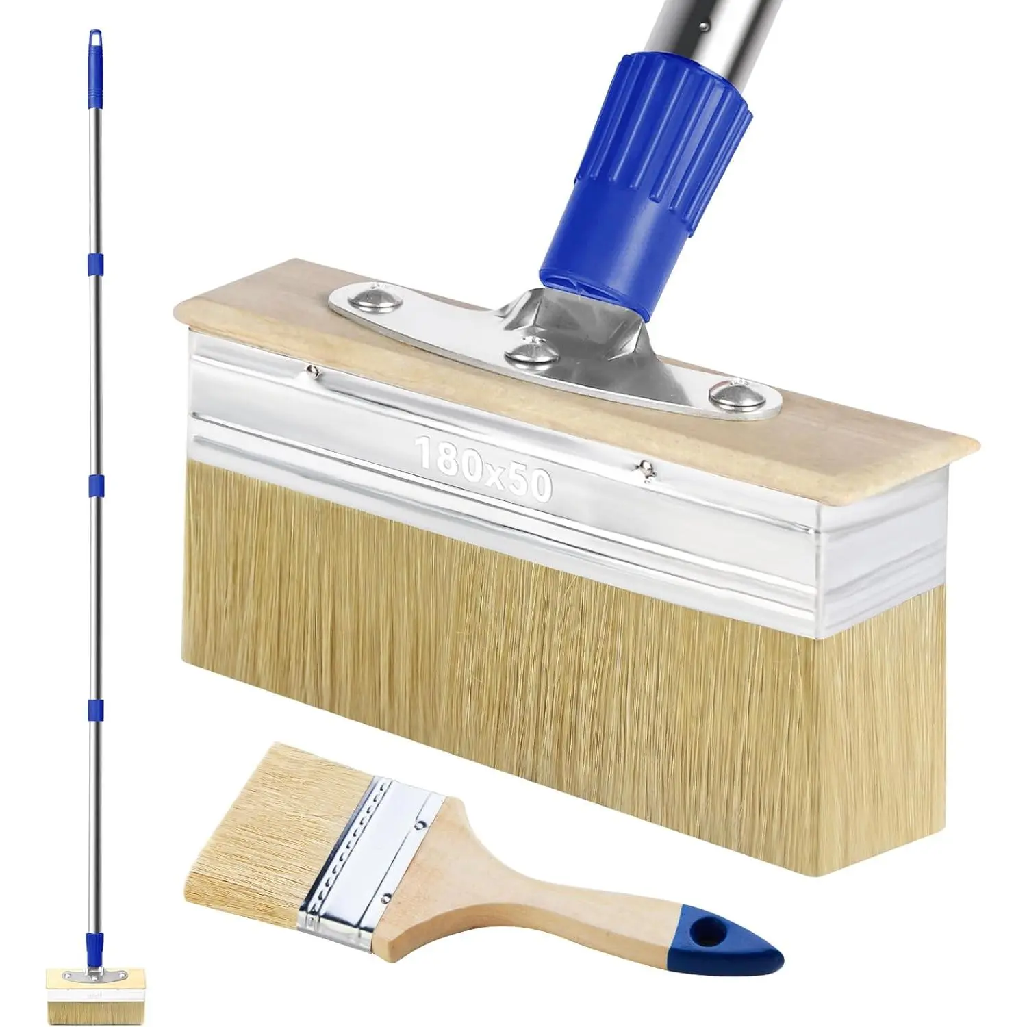 7" Deck Stain Brush Applicator with 60" Long Handle, 3" Paint Brush Included for Woodstains, Oils, Decking Stains, Deck Coatings, Fence Wall Furniture Paints