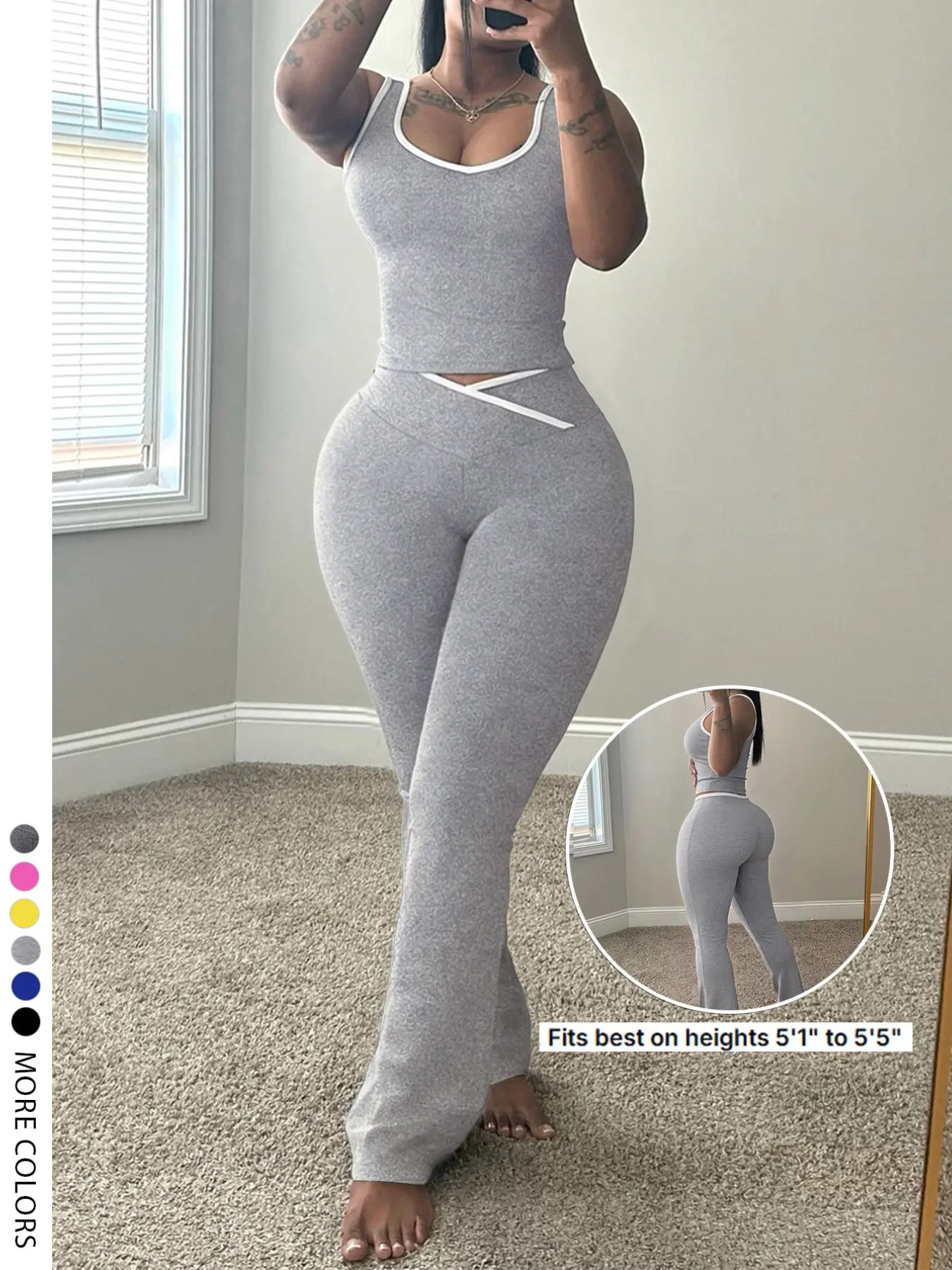 Lovelywholesale-Us Women's Fashion Chic Style Colorblock Slim-Fit Bell Bottoms Pants and Matching Vest Set, Multiple Colors Available, Perfect for Summer, Womenswear