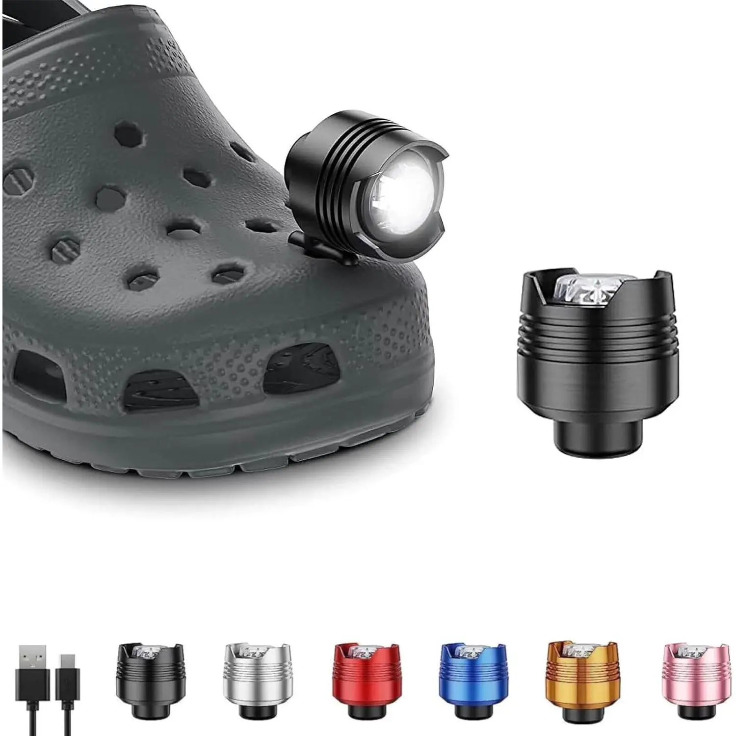 Rechargeable Headlights for Clog 2PCS, Flashlight Clog Charm Attachment Accessories for Shoes with 3 Light Modes for Dog Walking, Camping, Running, Suitable for Adults Kids Boys Girls Men WomenGift.