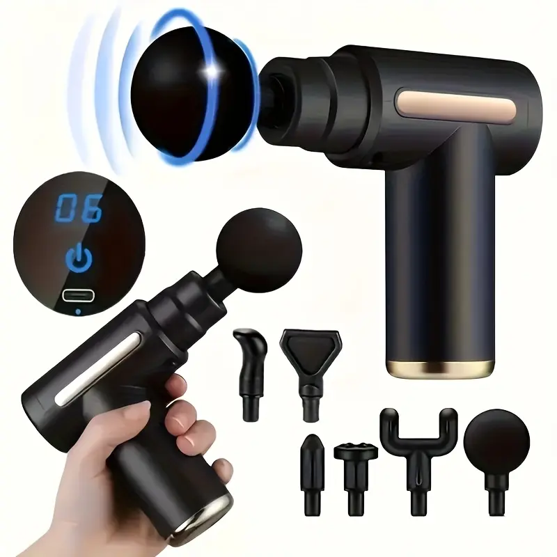 Mini Massage Gun, Deep Tissue Muscle Massager with 6 Speeds & 4 Heads, Super Quiet Handheld Percussion Massager for Pain Relief, Athletes, Office Workers & Parents, Portable Gift