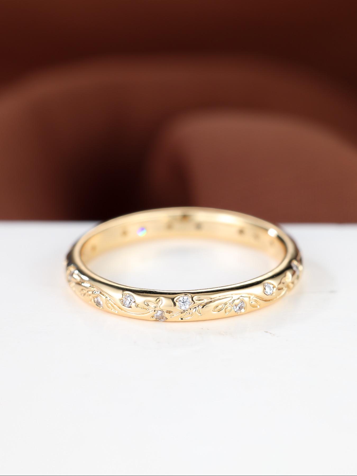 Women's Elegant Floral Engraved Ring with White Cubic Zirconia Decoration, Cubic Zirconia Rings, Beautiful Rings, Exquisite Trendy Ring, Fashionable Jewelry for Women As Engagement Wedding Jewelry, Wedding Promise Rings