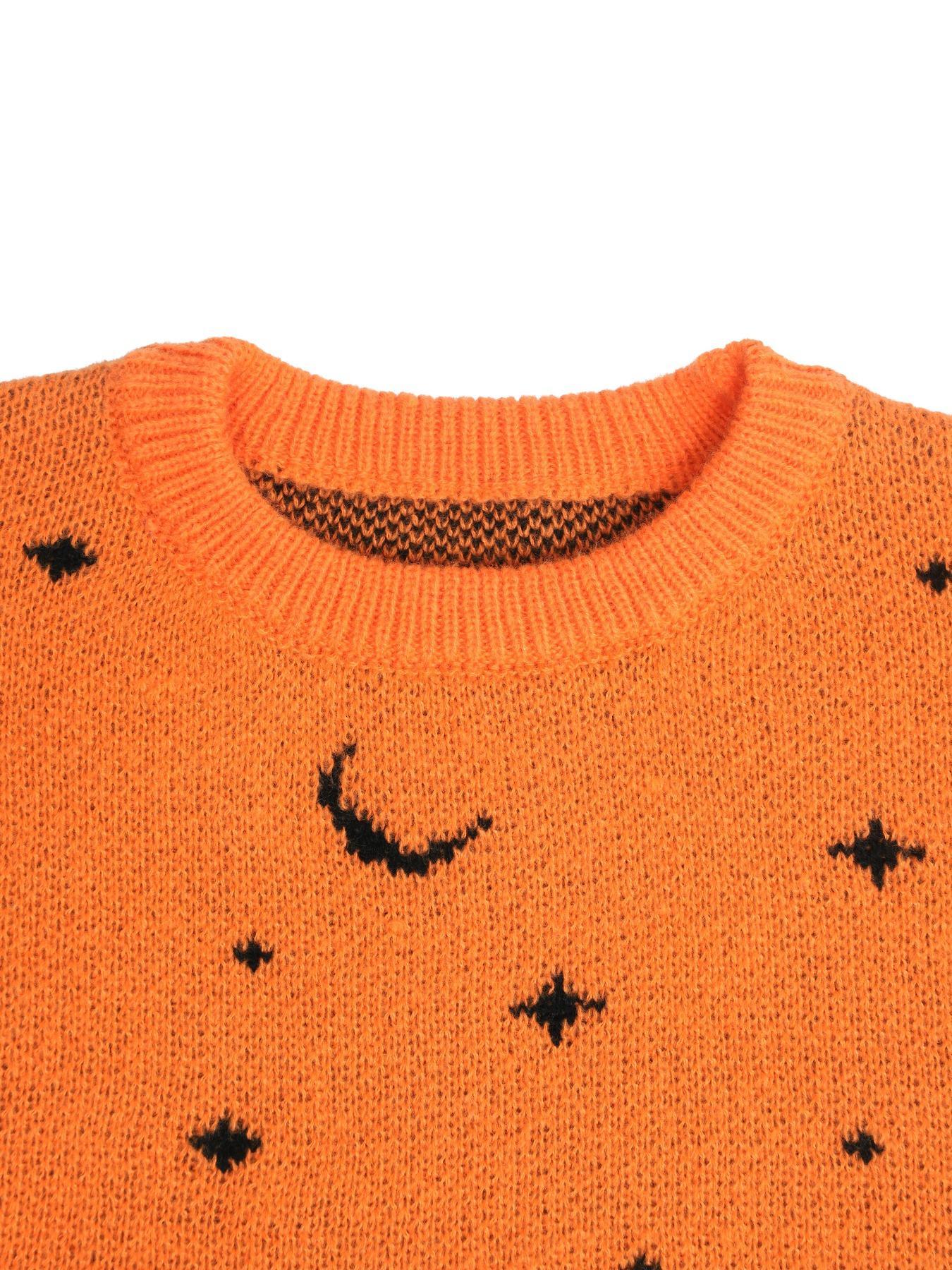 Women's Halloween Skeleton & Star Moon Print Round Neck Soft Sweater, Casual Long Sleeve Crew Jumper for Fall, Costumes, Fashion Ladies' Knitwear Daily Wear, Everyday, Womenswear, Knitting, Tops, Graphic stretch fit